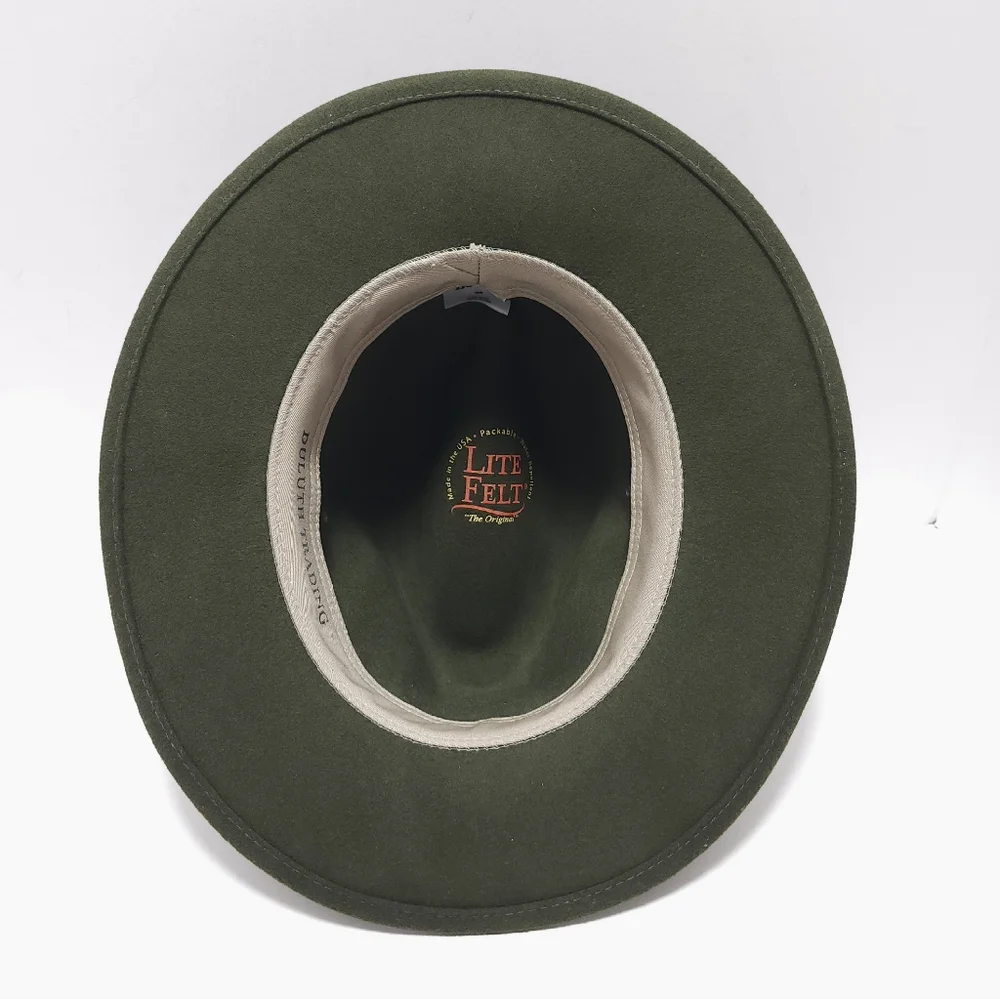 Duluth Trading Wool Felt Crusher Hat Medium Leather Band USA Made Green Fedora - Picture 5 of 14